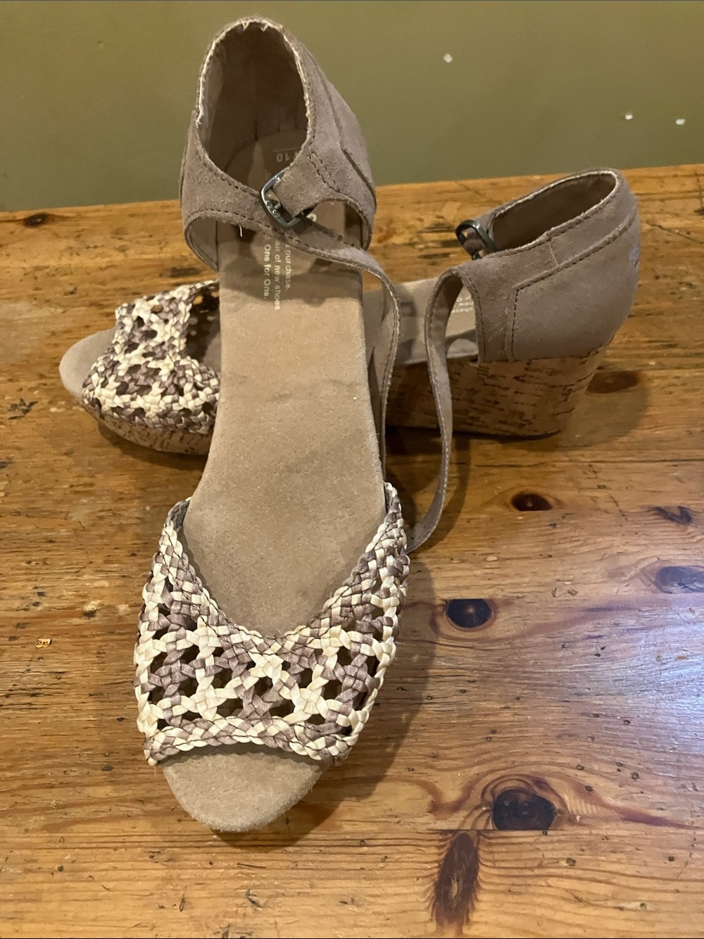 Toms Tan Woven Espadrille Wedge Sandals